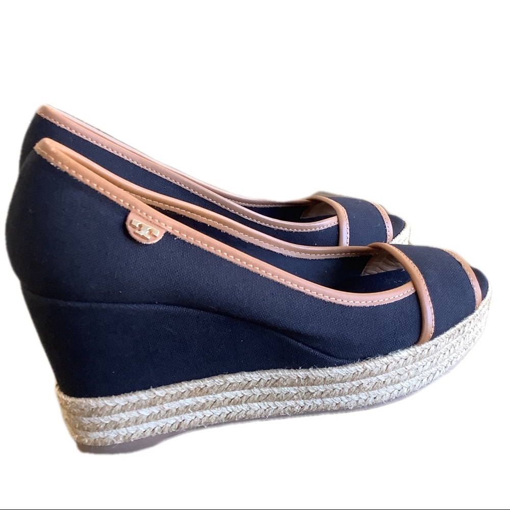 XX SOLD XX Tory Burch Black and Tan wedge|Tory Burch peep toe espadrille - Picture 2 of 5